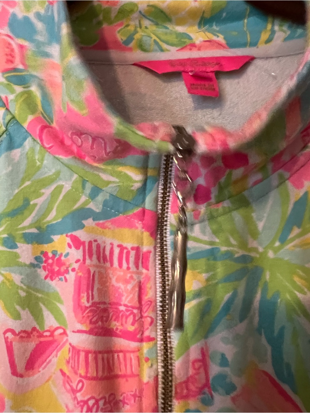 Lily Pulitzer Bright Floral Quarter-Zip Pullover Top - Pink & Teal - Picture 6 of 10